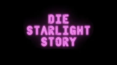 Titel. Die Starlight Story. Pinker neonfarbender Schriftzug.