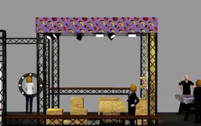 Messestand von Snack & Play. Visualisierung am Computer zur Planung.